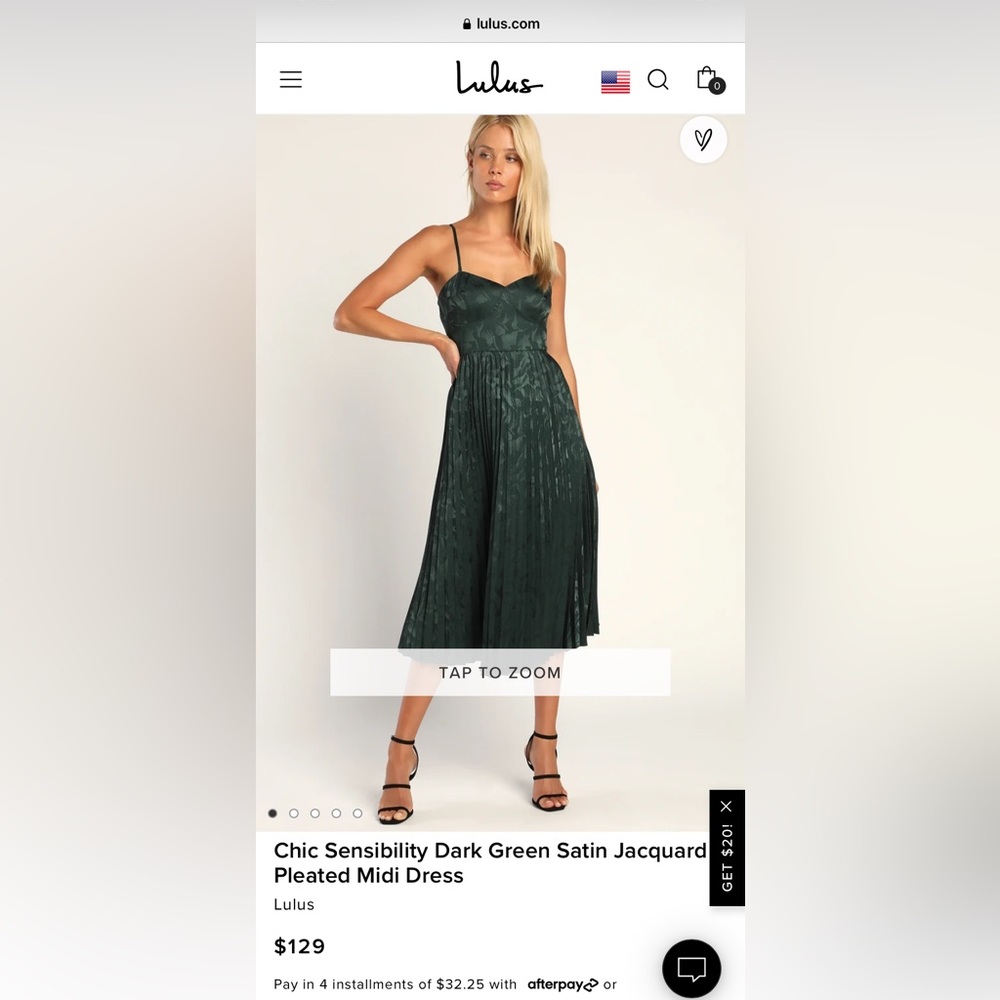 Chic Sensibility Dark Green Satin Jacquard Pleated Midi Dress Size Small